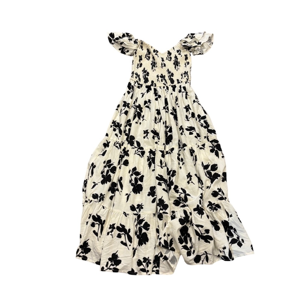 NWT Land of‎ the Free White Black Floral Maxi Dress S Tiered Boho Cottagecore